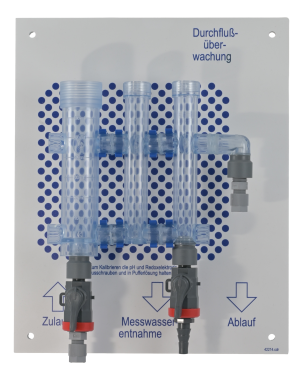 Átfolyási cella panelon, ABS Cl szonda + pH + áramlás érzékelő